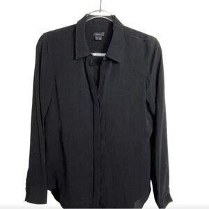 Theory Silk Black Button Up Blouse Shirt